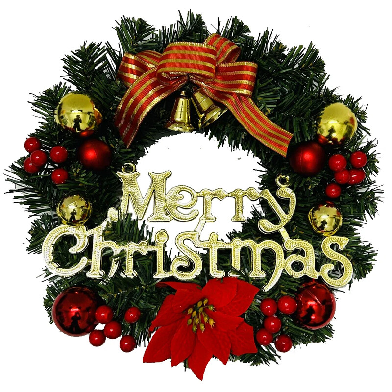 Karácsonyi koszorú mesterséges fenyőtoboz piros bogyó füzér függő díszek bejárati ajtó fali dekorációhoz, karácsonyfa koszorú dekoráció