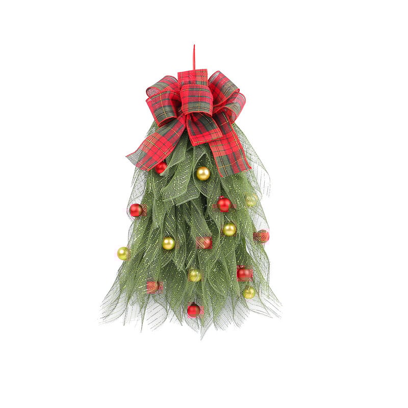 Fejjel lefelé függő karácsonyfa koszorú Fák Piros gyümölcsök Rattan karácsonyfadísz bejárati ajtó lakberendezési díszekhez