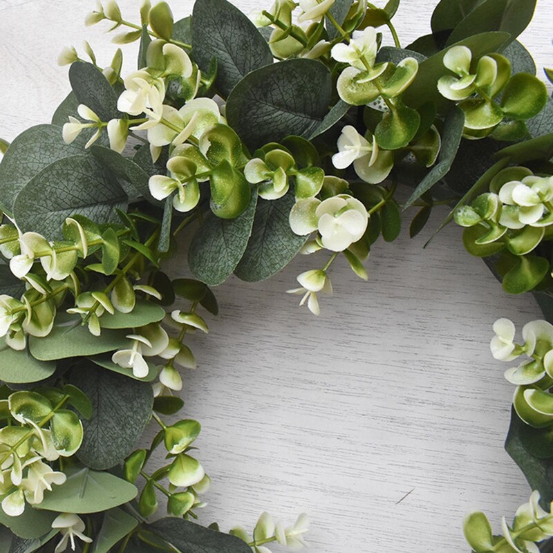 15,75 hüvelykes nagy eukaliptusz levelek koszorú ablak fal bejárati ajtó veranda tavaszi zöld füzér függő díszek házavató ajándék