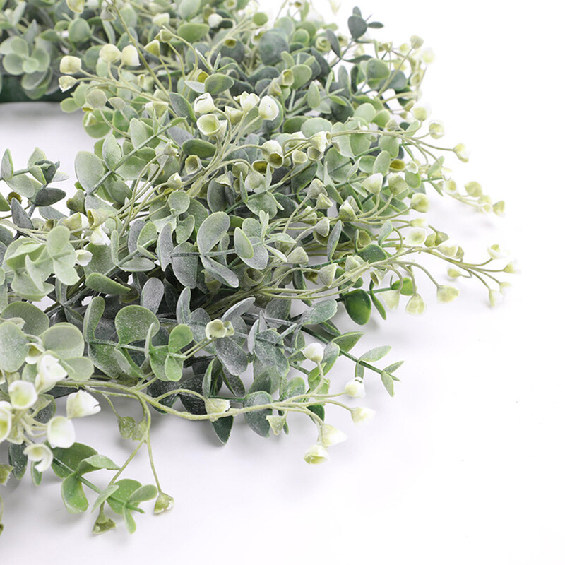 50 cm eukaliptusz koszorú bejárati ajtó koszorú zöld levelek koszorú tavaszi ajtó koszorú kültéri mesterséges zöld függő koszorú