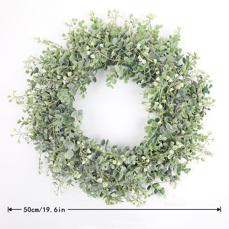 50 cm eukaliptusz koszorú bejárati ajtó koszorú zöld levelek koszorú tavaszi ajtó koszorú kültéri mesterséges zöld függő koszorú