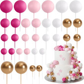 32 τμχ Ροζ Λευκό Χρυσό Μπάλα Κέικ Topper Ball Happy Birthday Cake Topper DIY Cupcake Flag For Baby Shower Birthday Party Cake Decor