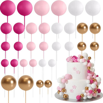 32 τμχ Ροζ Λευκό Χρυσό Μπάλα Κέικ Topper Ball Happy Birthday Cake Topper DIY Cupcake Flag For Baby Shower Birthday Party Cake Decor