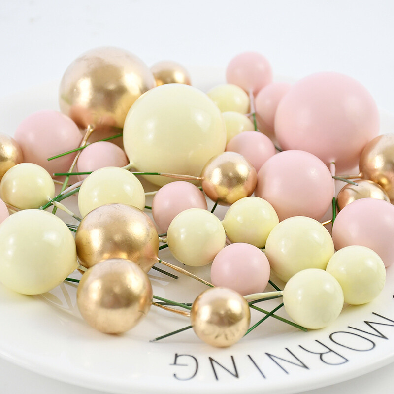 32db rózsaszín, fehérarany golyós tortafeltöltő labda Boldog születésnapot tortafestő DIY Cupcake zászló babaváróhoz Születésnapi party torta dekoráció