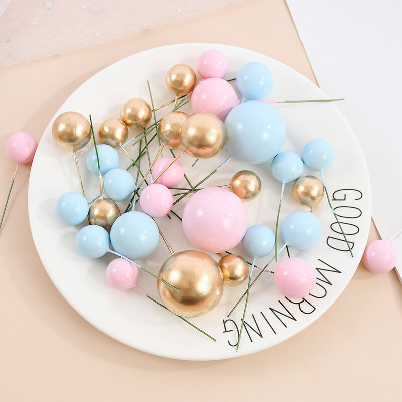 32db rózsaszín, fehérarany golyós tortafeltöltő labda Boldog születésnapot tortafestő DIY Cupcake zászló babaváróhoz Születésnapi party torta dekoráció