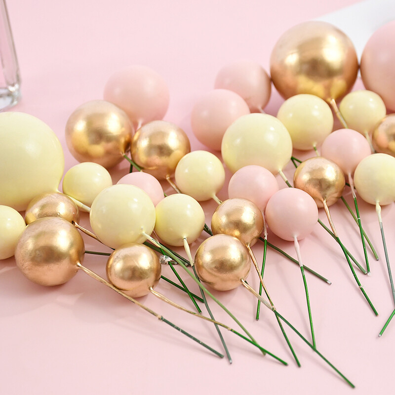 32db rózsaszín, fehérarany golyós tortafeltöltő labda Boldog születésnapot tortafestő DIY Cupcake zászló babaváróhoz Születésnapi party torta dekoráció