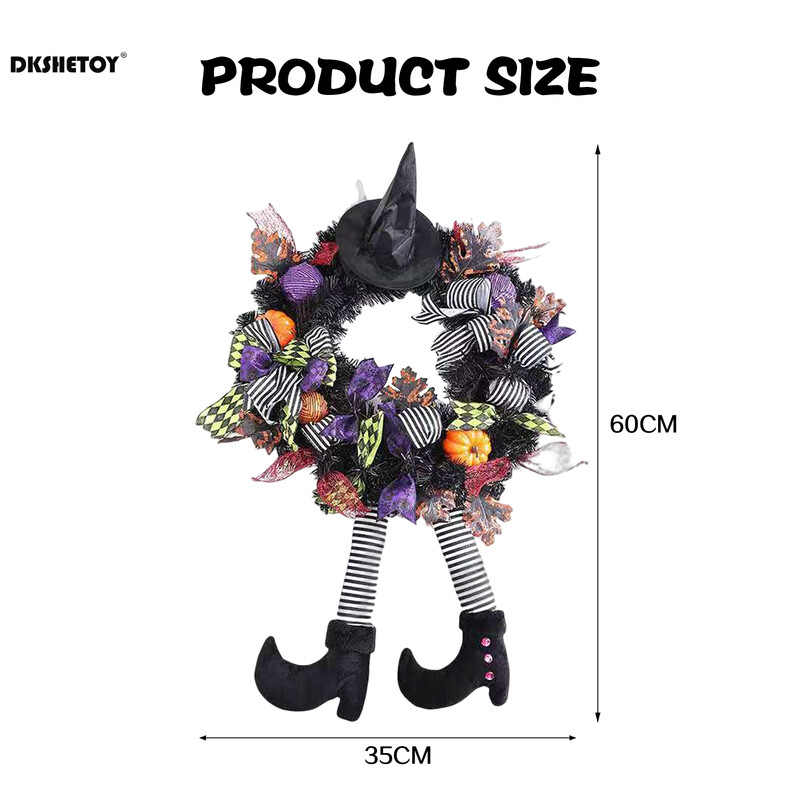 Halloween koszorú füzér bejárati ajtóhoz, kitömött gonosz boszorkánylábak füzér nagy méretű kültéri használatra