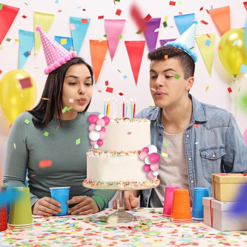 30 db DIY torta betét golyós torta csákány Cupcake topper születésnapi buli esküvői dekorációs kellékei (rózsaszín fehér sötét rózsaszín)