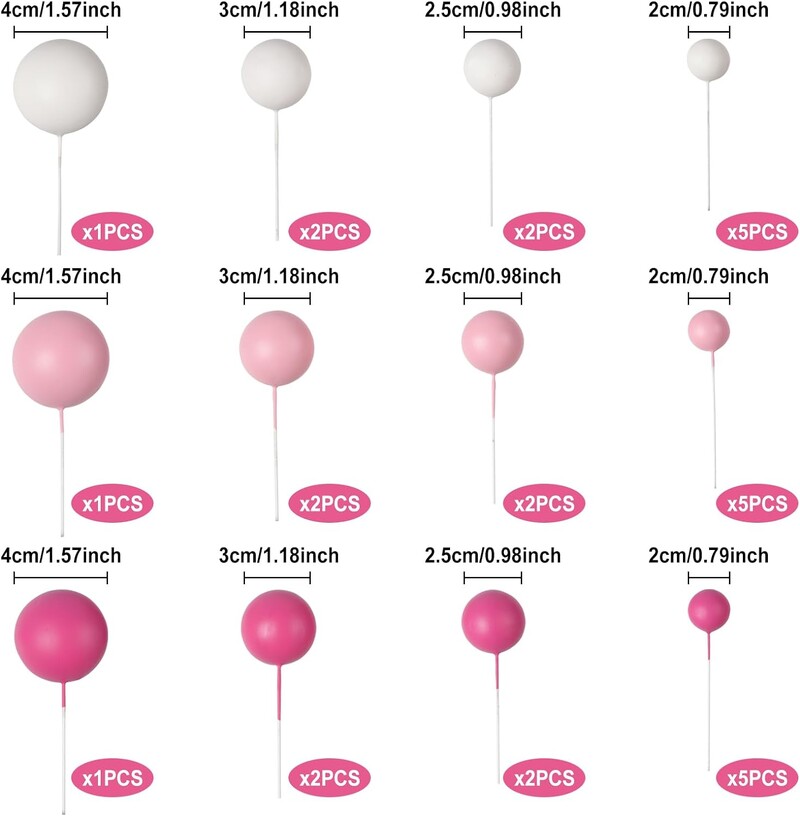 30 db DIY torta betét golyós torta csákány Cupcake topper születésnapi buli esküvői dekorációs kellékei (rózsaszín fehér sötét rózsaszín)