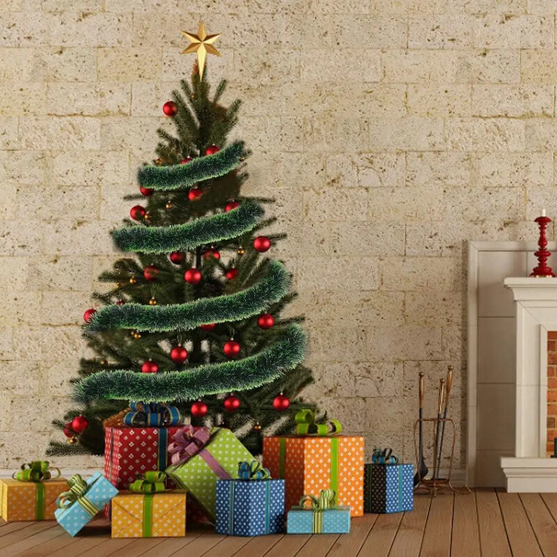 2/20M karácsonyi zöld szalag füzér DIY karácsonyfa fólia húzó virág szalagok esküvői buli Otthoni akasztó dekoráció függő kellék