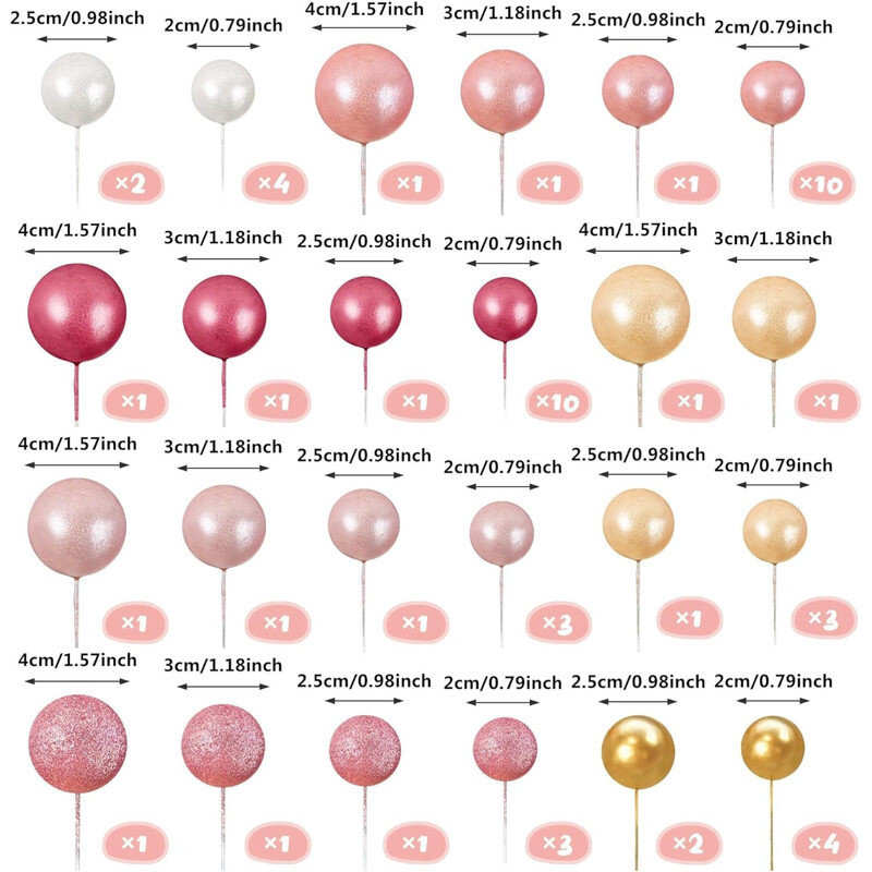 56 db golyós torta válogatás Színes golyó alakú tortafeltét Gyöngygolyók Cupcake tortabetét születésnapi party esküvői dekorációhoz