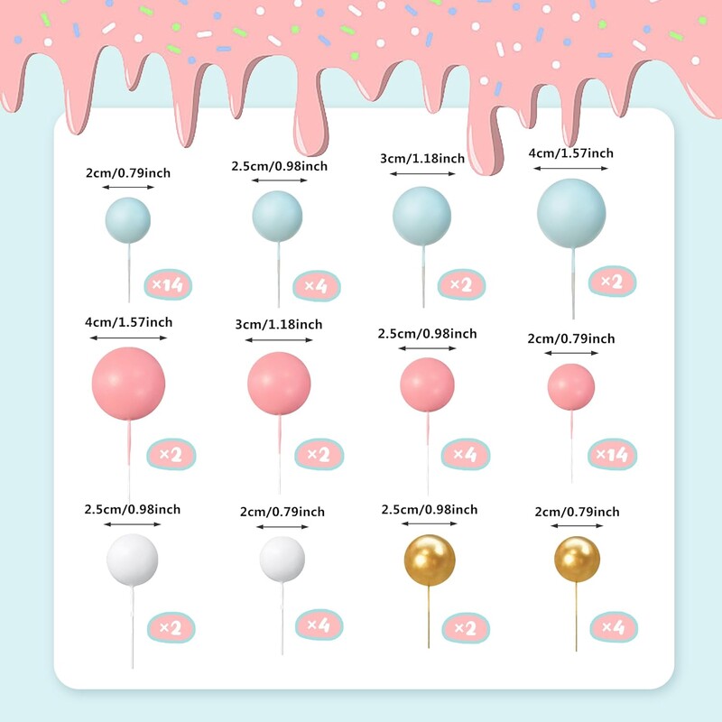 56 DB Golyós tortafelszedő Kék, rózsaszín, golyó alakú tortafedő Gyöngygolyók Cupcake torta betétlapja születésnapi parti esküvői dekorációhoz