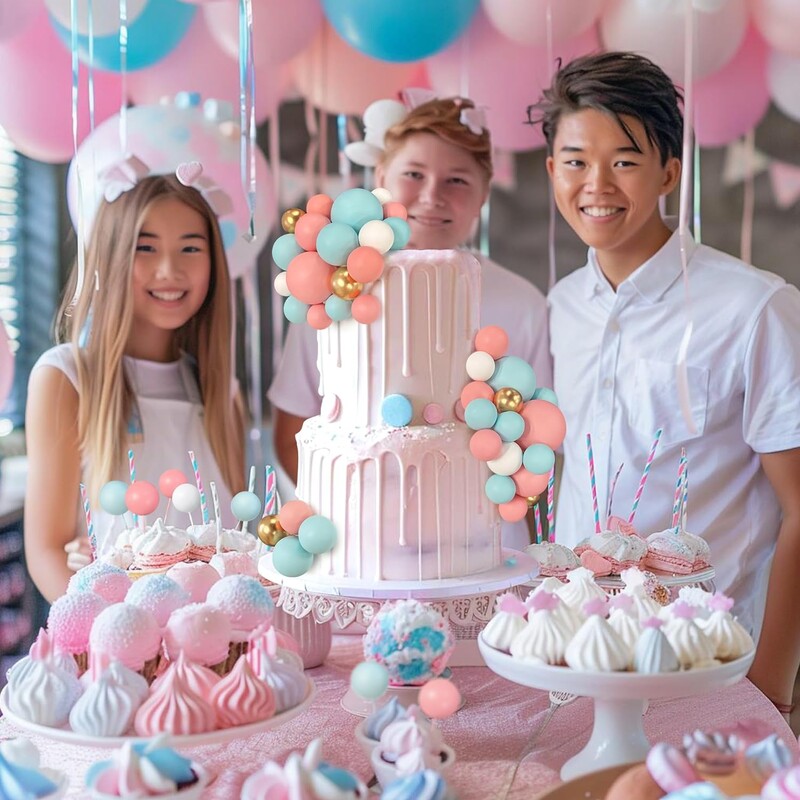 56 DB Golyós tortafelszedő Kék, rózsaszín, golyó alakú tortafedő Gyöngygolyók Cupcake torta betétlapja születésnapi parti esküvői dekorációhoz