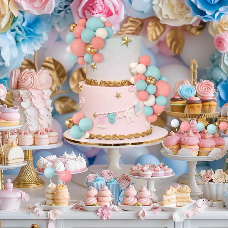 56 DB Golyós tortafelszedő Kék, rózsaszín, golyó alakú tortafedő Gyöngygolyók Cupcake torta betétlapja születésnapi parti esküvői dekorációhoz