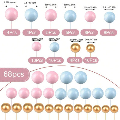 68 τμχ/σετ χρυσή μπάλα μίνι καπέλα κέικ με μπαλόνι με αφρό διακοσμημένα σφαιρικά καπέλα ένθετο τούρτας για πάρτι γενεθλίων και γιορτινή διακόσμηση