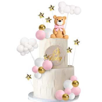 38 бр. Bear Cute Mini Teddy Bear Декорации за торта с фигурка на мече Bolls Stars Clouds Cake Toppers for Bear Theme Party Supply