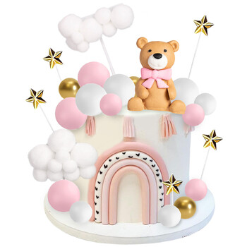 38 бр. Bear Cute Mini Teddy Bear Декорации за торта с фигурка на мече Bolls Stars Clouds Cake Toppers for Bear Theme Party Supply