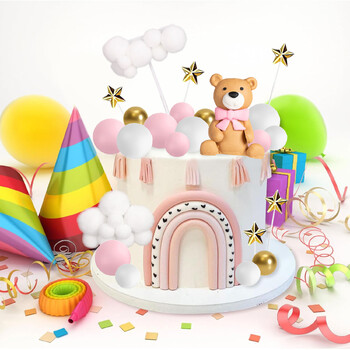 38 бр. Bear Cute Mini Teddy Bear Декорации за торта с фигурка на мече Bolls Stars Clouds Cake Toppers for Bear Theme Party Supply