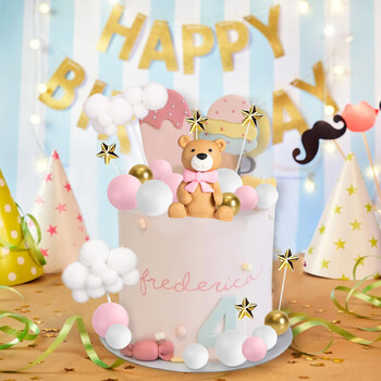 38 бр. Bear Cute Mini Teddy Bear Декорации за торта с фигурка на мече Bolls Stars Clouds Cake Toppers for Bear Theme Party Supply