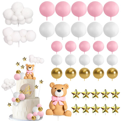 38 τμχ Bear Cute Mini Διακοσμήσεις για τούρτα αρκουδάκι με φιγούρες αρκούδας Μπάλες Stars Clouds Cake Toppers for Bear Theme Party Supply