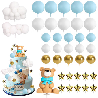 38 τμχ Bear Cute Mini Διακοσμήσεις για τούρτα αρκουδάκι με φιγούρες αρκούδας Μπάλες Stars Clouds Cake Toppers for Bear Theme Party Supply