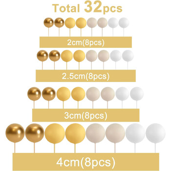32бр. Златисто-жълти топчета за торта Златни топки от пяна Направи си сам Вложка Декорация на торта за Baby Shower Birthday Party Cake Decorationion