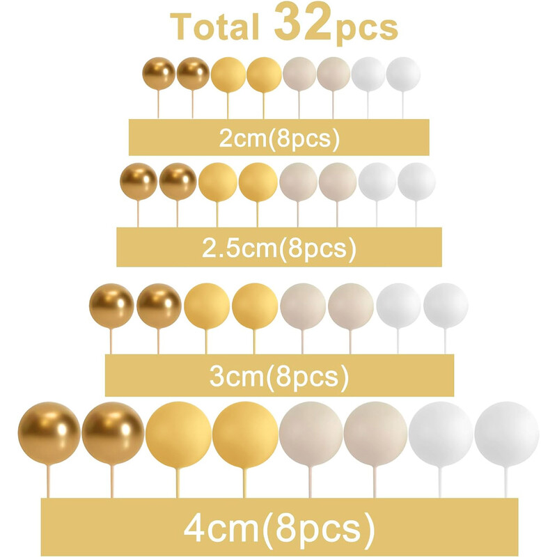 32db arany sárga tortadísz arany hab golyók barkácsbetét tortadísz babaváró születésnapi buli tortadísz