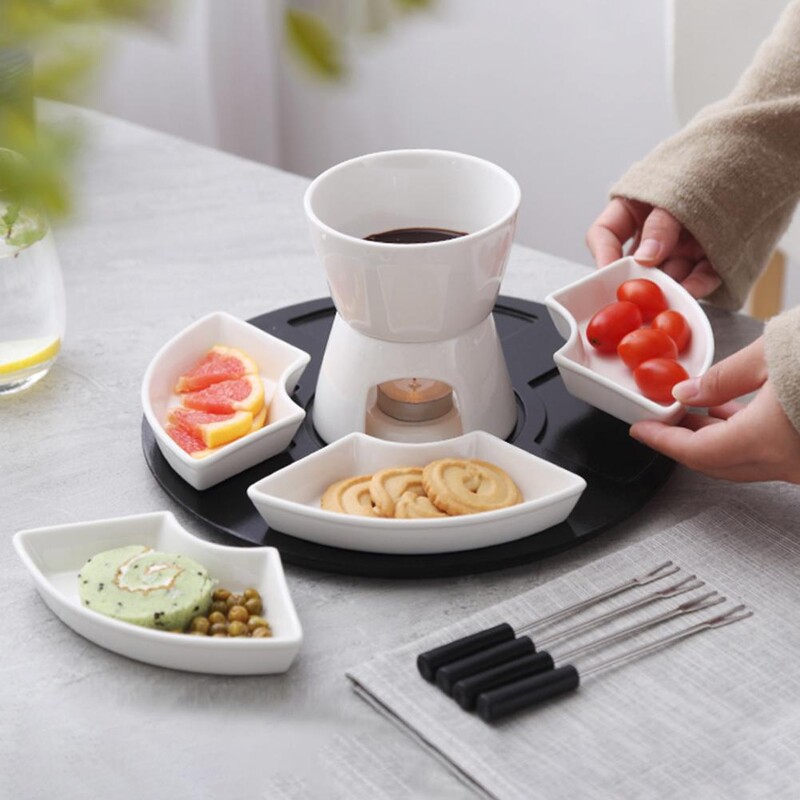 Set Fondue de Ciocolata Elegant Ceramic Fondue de Ciocolata Set Incalzitor de Unt pentru Branza Caramel Unt La temperatura inalta pentru Ciocolata