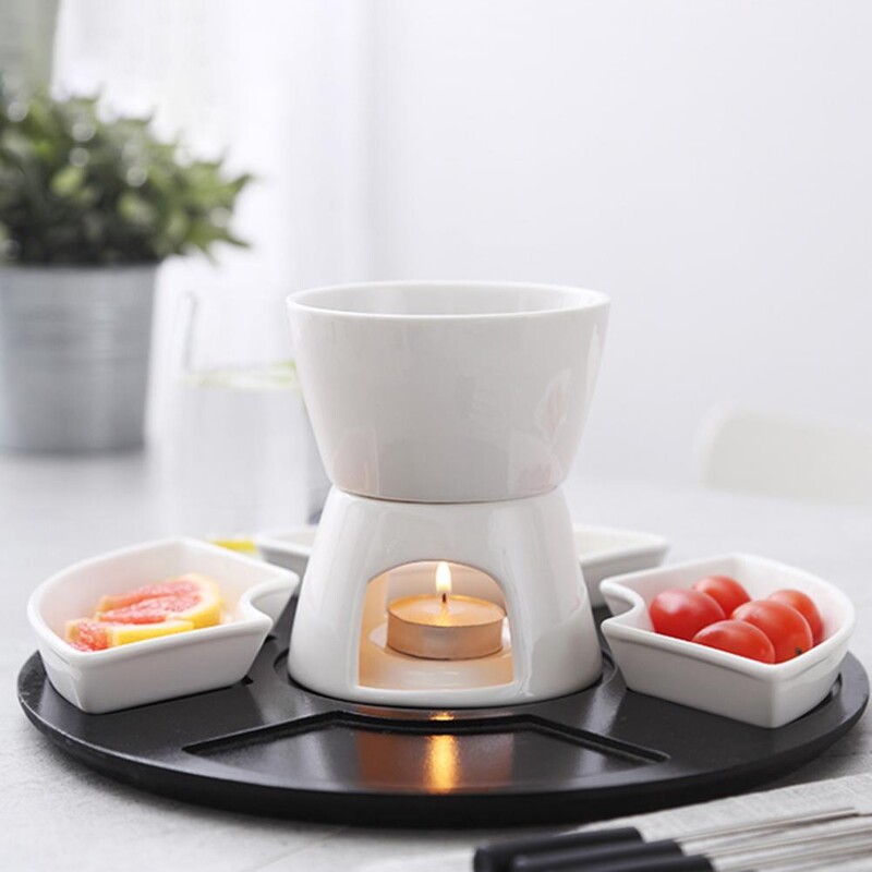 Set Fondue de Ciocolata Elegant Ceramic Fondue de Ciocolata Set Incalzitor de Unt pentru Branza Caramel Unt La temperatura inalta pentru Ciocolata
