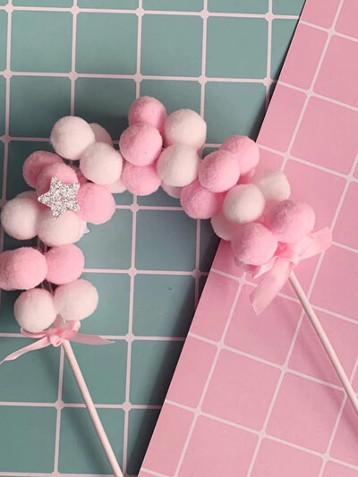 Ροζ μπλε Soft Pompom Cloud Cake Topper Baby Shower Birthday Cake DIY Top Flags Διακόσμηση Φεστιβάλ Προμήθειες για πάρτι