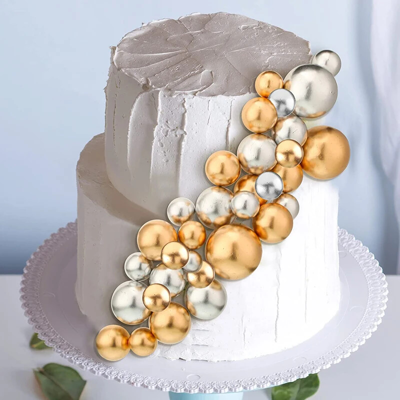 80 db Aranygolyós tortafeltöltő mini lufi tortafeltét ezüst habgolyós tortadísz tortabetét tortafeltöltő születésnapi partira