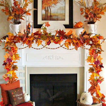 200cm Artificial Maple Leaf Fall Maple Garland Fall Leave Vine για διακόσμηση δωματίου Κήπος Γαμήλιο πάρτι Χριστουγεννιάτικη διακόσμηση