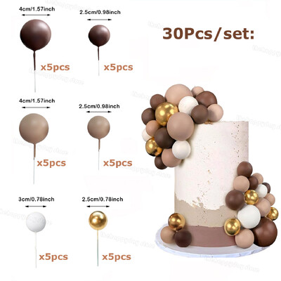 30 τμχ Καφέ Λευκό Χρυσό Μπάλες Cake Toppers Boho Birthday Cake Decorations Bear Θέμα Birthday Baby Shower Party Cupcake Topper