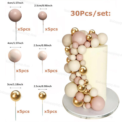 30 τμχ Καφέ Λευκό Χρυσό Μπάλες Cake Toppers Boho Birthday Cake Decorations Bear Θέμα Birthday Baby Shower Party Cupcake Topper