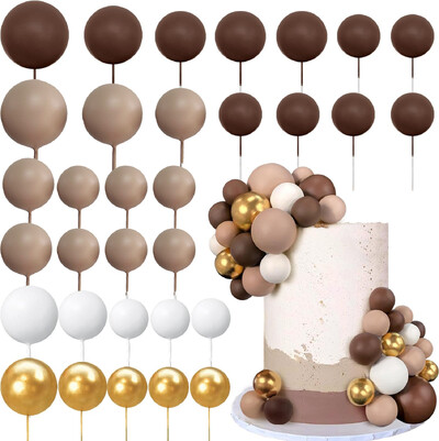 30 τμχ Καφέ Λευκό Χρυσό Μπάλες Cake Toppers Boho Birthday Cake Decorations Bear Θέμα Birthday Baby Shower Party Cupcake Topper