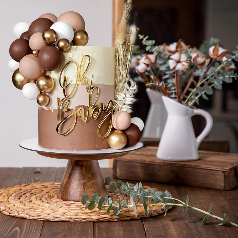 30 db barna fehérarany golyós tortafeltétek Boho születésnapi tortadíszek Medve témájú születésnapi babaváró party cupcake fedők