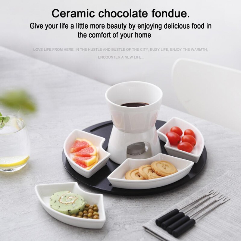 Încălzitor pentru fondue din ceramică Oală pentru fondue din ceramică Set elegant pentru încălzit unt pentru fonduă din ceramică pentru ciocolată, brânză, chiar pentru scufundare