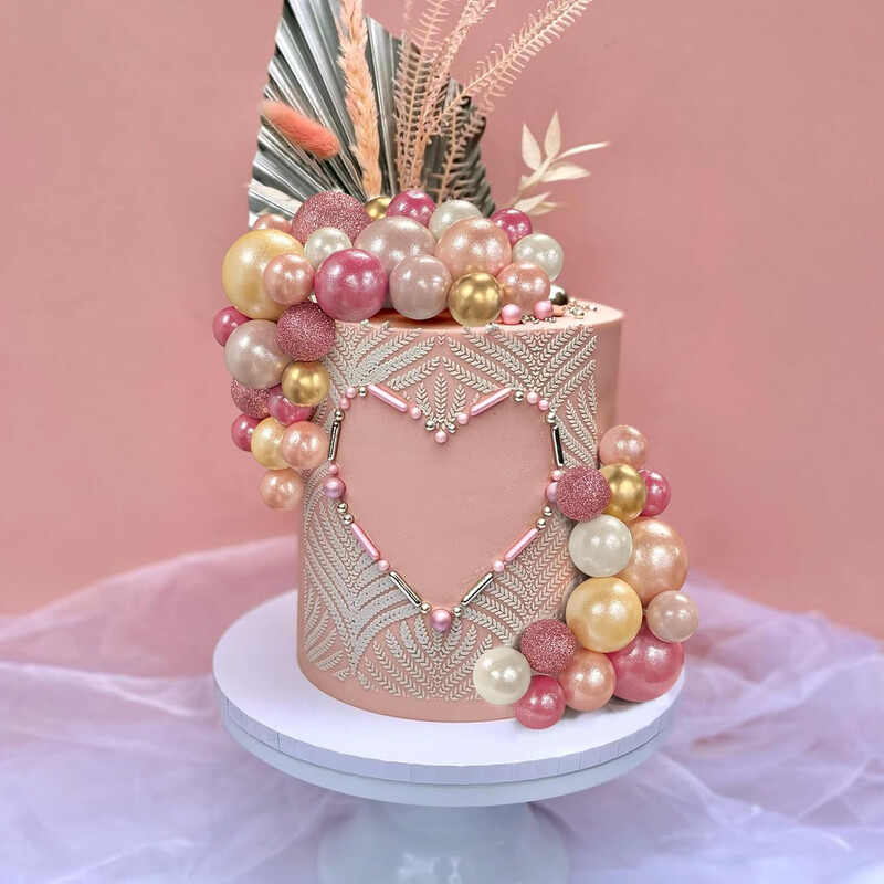 45db csillogó tortafeltét golyós szett Gyöngy rózsaszín rózsa arany golyós tortafeltétek születésnapi bulihoz babaváró esküvői dekorációhoz