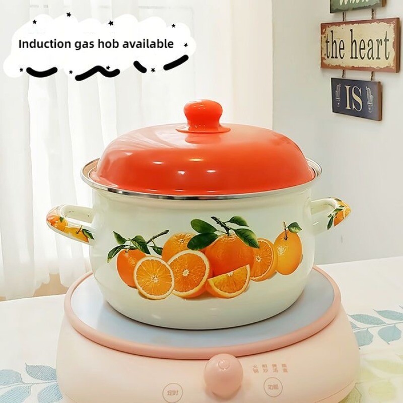 Narancssárga zománcozott bogrács, forró edény, főzőedény, konyhai cuccok konyhai edényekhez, indukciós nyílt láng, univerzális