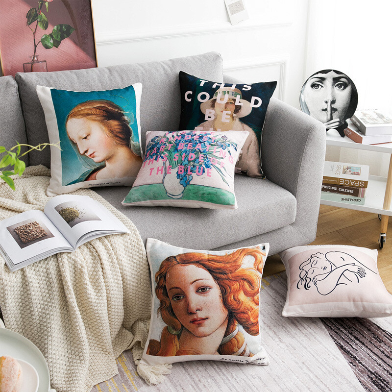 Irodalmi és művészeti olajfestő Kanapépárnák Autópárnák Párnák Logók céges ajándékokhoz