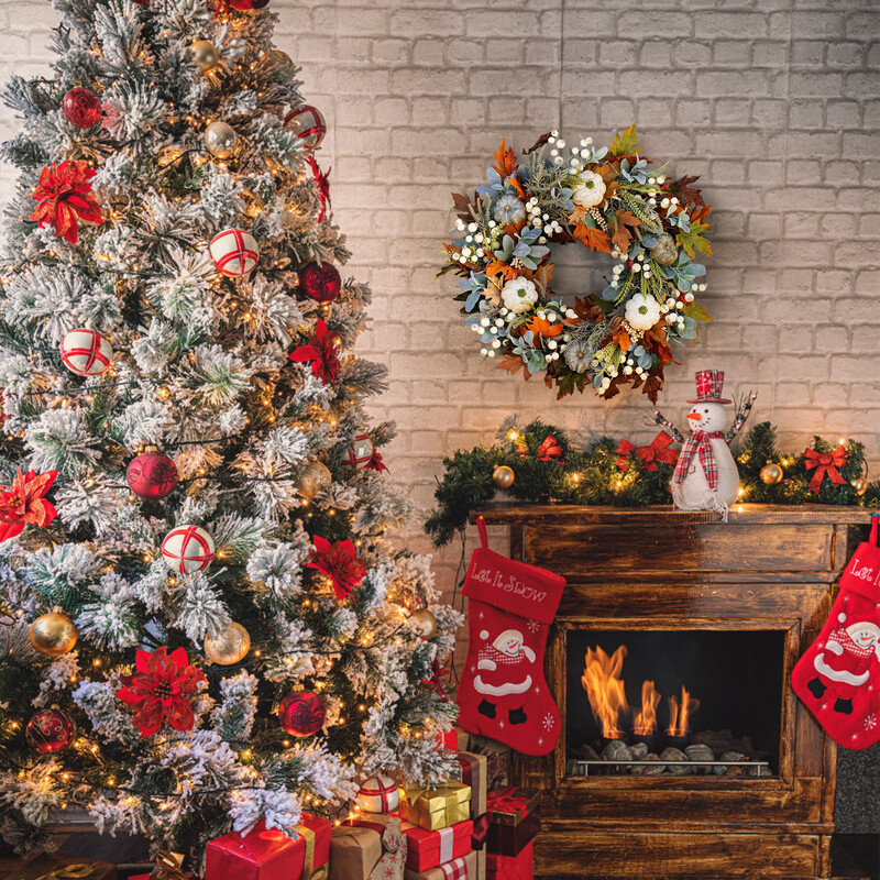 45 cm-es őszi koszorúk sütőtök bogyó juharlevél mesterséges koszorú betakarítás Őszi bejárati ajtó koszorú karácsonyi halloween lakberendezés