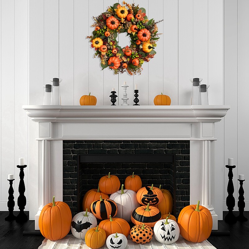 45 cm-es őszi koszorúk sütőtök bogyó juharlevél mesterséges koszorú betakarítás Őszi bejárati ajtó koszorú karácsonyi halloween lakberendezés