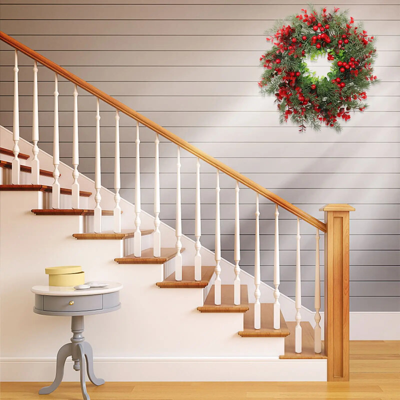 1db Téli Bogyó Koszorú Karácsonyi Koszorú Bejárati Ajtó Karácsonyi Koszorú Piros Bogyó Karácsonyi Dekoráció Ablakfal Díszekhez