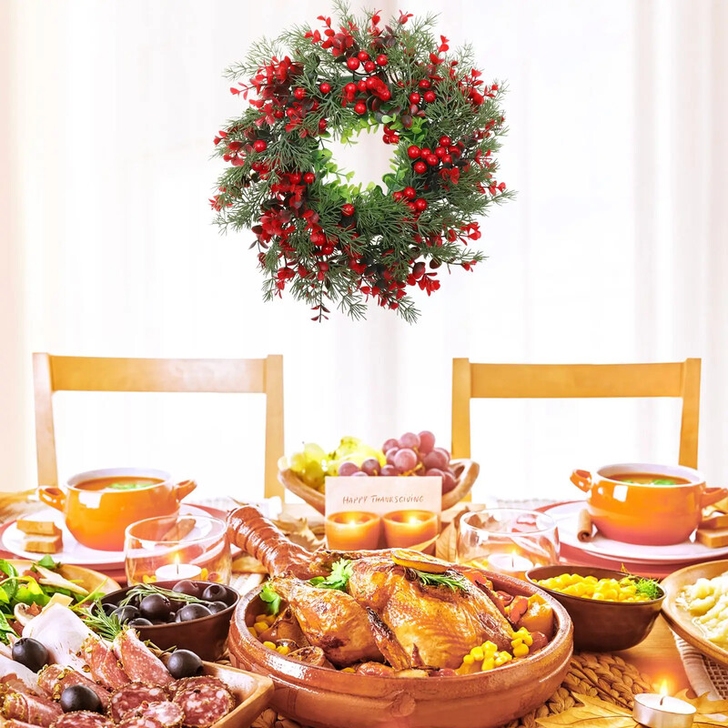 1db Téli Bogyó Koszorú Karácsonyi Koszorú Bejárati Ajtó Karácsonyi Koszorú Piros Bogyó Karácsonyi Dekoráció Ablakfal Díszekhez