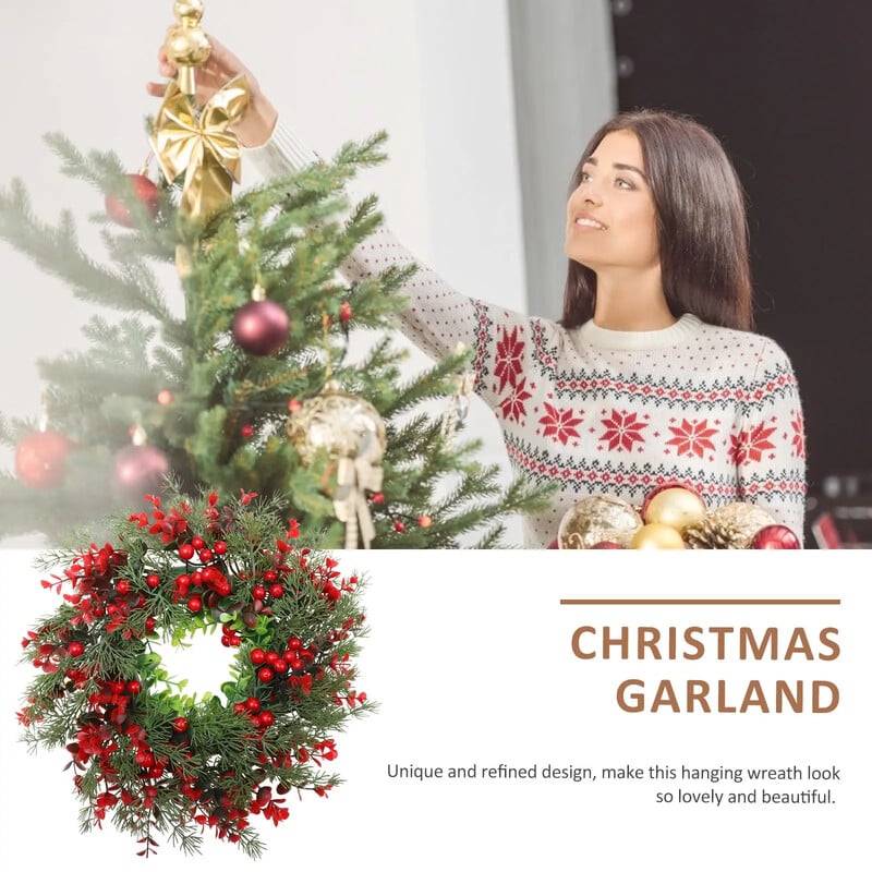1db Téli Bogyó Koszorú Karácsonyi Koszorú Bejárati Ajtó Karácsonyi Koszorú Piros Bogyó Karácsonyi Dekoráció Ablakfal Díszekhez