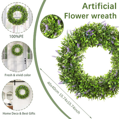 XIYA FLOWER Τεχνητά Λουλούδια Στεφάνι Φύλλο Ευκάλυπτου Λεβάντα Μιλάνο Πυξάρι Δαχτυλίδι Τεχνητό Φυτό Πλαστικό Υλικό Garden Deco