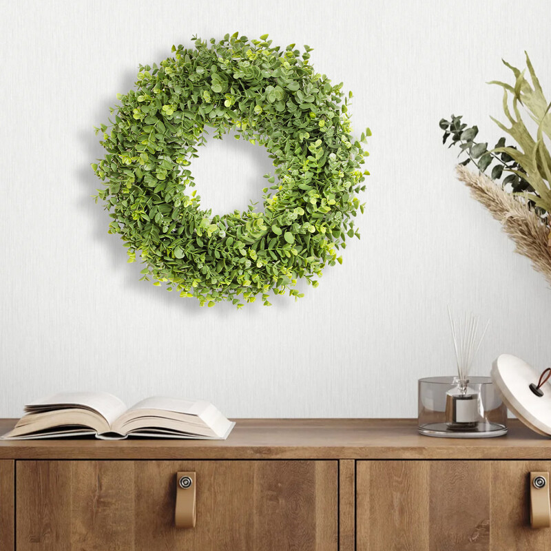 XIYA FLOWER Művirágok Koszorú Eukaliptusz Levél Levendula Milánó buxus gyűrű Műnövény Műanyag Kert Deco