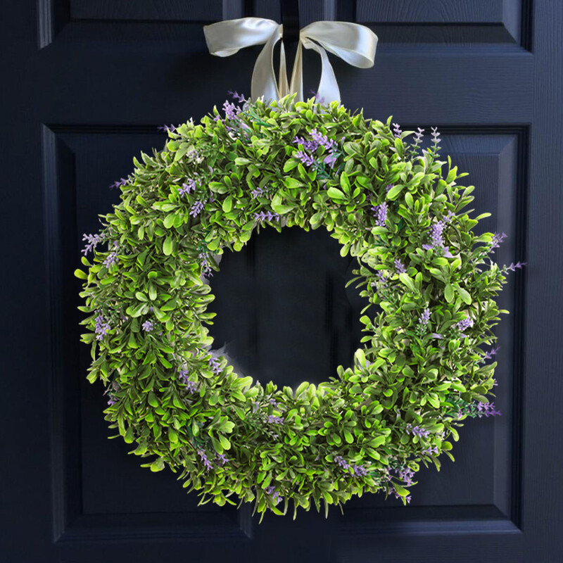 XIYA FLOWER Művirágok Koszorú Eukaliptusz Levél Levendula Milánó buxus gyűrű Műnövény Műanyag Kert Deco