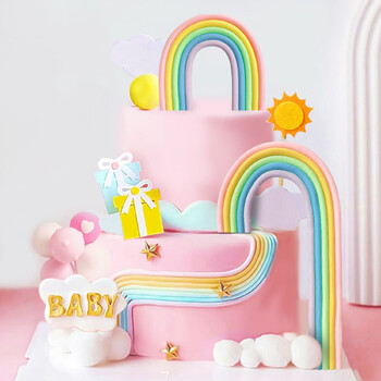 2 бр. Rainbow Cake Toppers Цветни топки Декорации за торти за сватба Baby Shower Момичета Момчета Консумативи за рожден ден