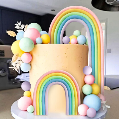 2 τμχ Rainbow Cake Toppers Πολύχρωμες μπάλες Διακοσμήσεις τούρτας για γάμο Baby Shower για αγόρια για πάρτι γενεθλίων